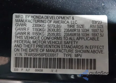 2023 Honda Cr-V Hybrid Sport from USA, damaged, VIN 7FARS6H58PE030917